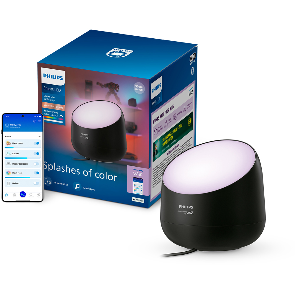 Lampa LED inteligenta PHILIPS 8721103158932, 8.5W, 550lm, Wi-Fi, WiZ, RGBW, negru