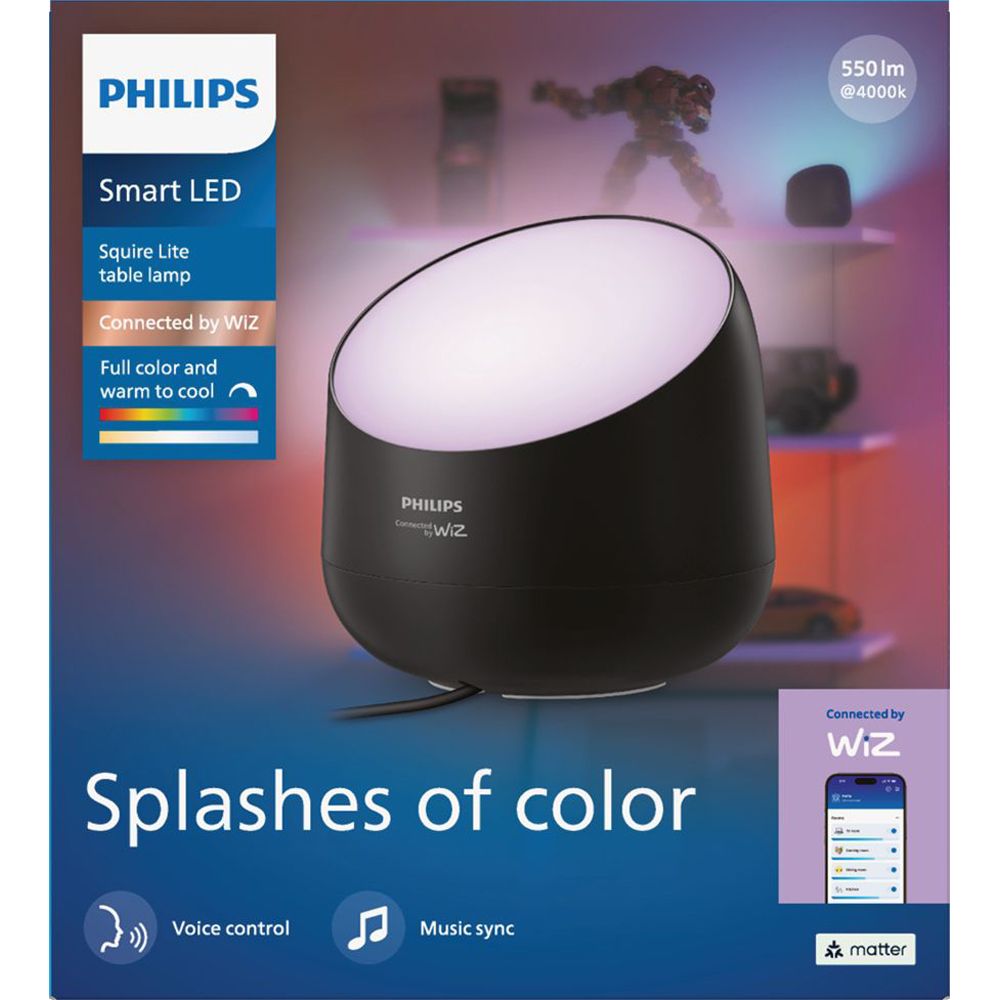 Lampa LED inteligenta PHILIPS 8721103158932, 8.5W, 550lm, Wi-Fi, WiZ, RGBW, negru