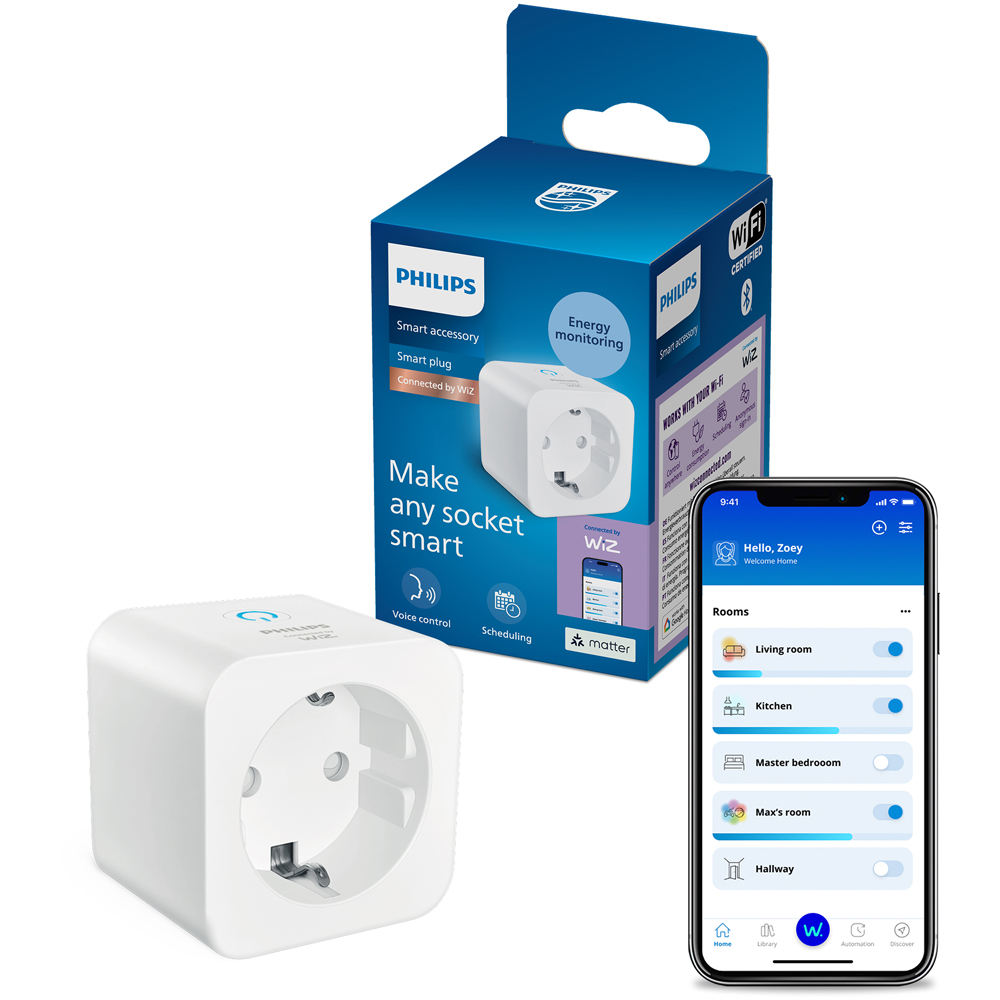 Priza inteligenta PHILIPS 929004751921, Wi-Fi, WiZ, IP20, Power Meter, alb