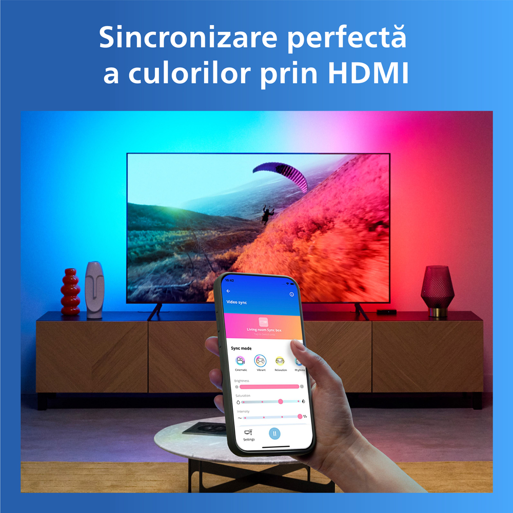 HDMI Sync Box cu banda LED RGBIC pentru TV 40-50" PHILIPS 8721103159267, Wi-Fi, WiZ, 4K 60Hz, 3.4 m