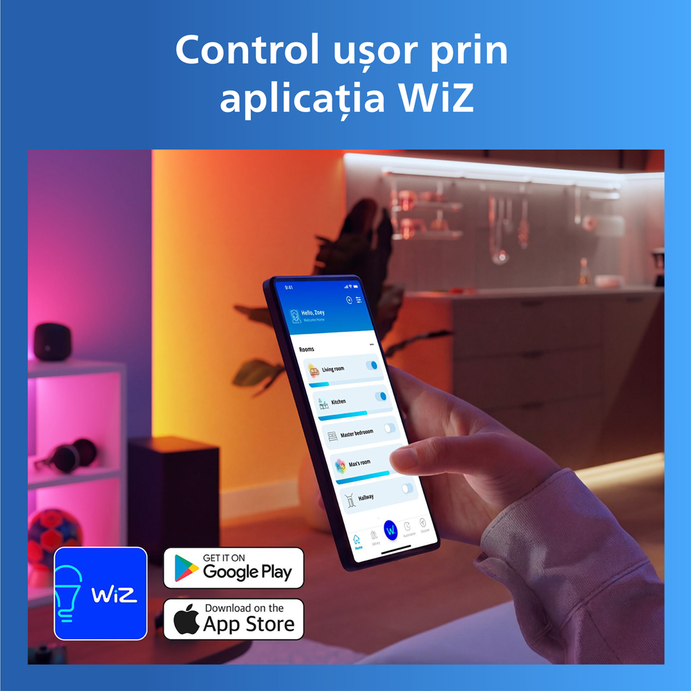 HDMI Sync Box cu banda LED RGBIC pentru TV 40-50" PHILIPS 8721103159267, Wi-Fi, WiZ, 4K 60Hz, 3.4 m