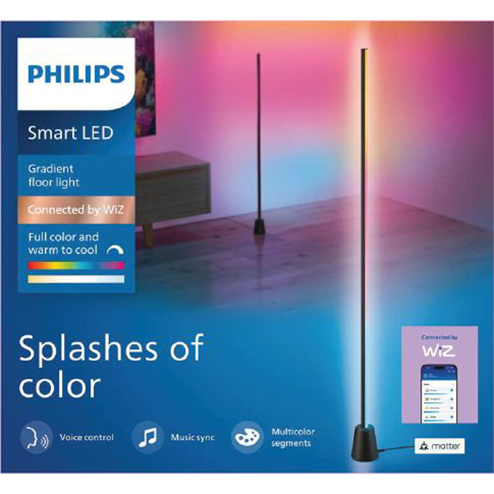 Lampadar inteligent PHILIPS 8721103160706, 9.7W, Wi-Fi, RGBIC LED, WiZ, negru