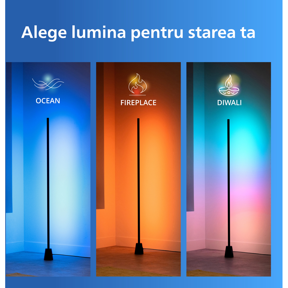 Lampadar inteligent PHILIPS 8721103160706, 9.7W, Wi-Fi, RGBIC LED, WiZ, negru