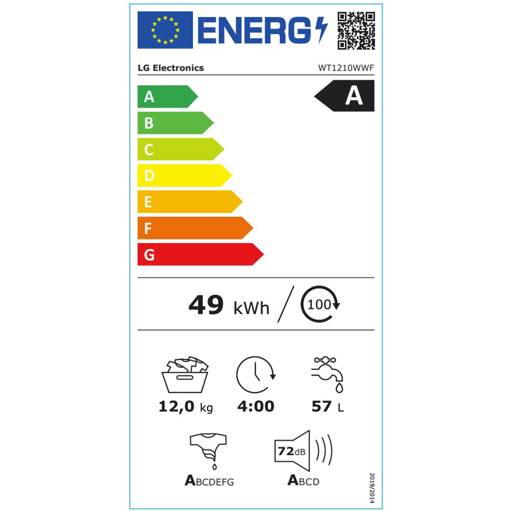 Masina de spalat rufe frontala cu uscator LG WashTower WT1210WWF, 12/10 kg, 1400 rpm, Clasa A/C, Wi-Fi, alb