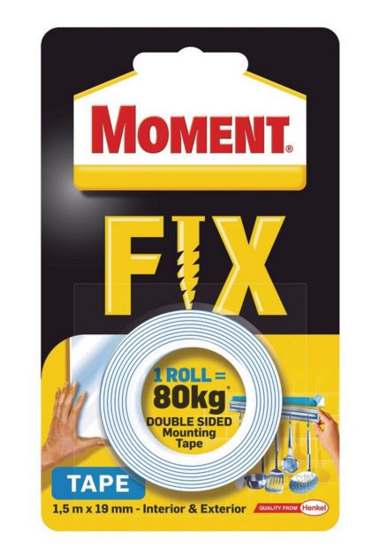 Banda dublu adeziva Moment Fix, 19 mm x 1.5 m, transparent
