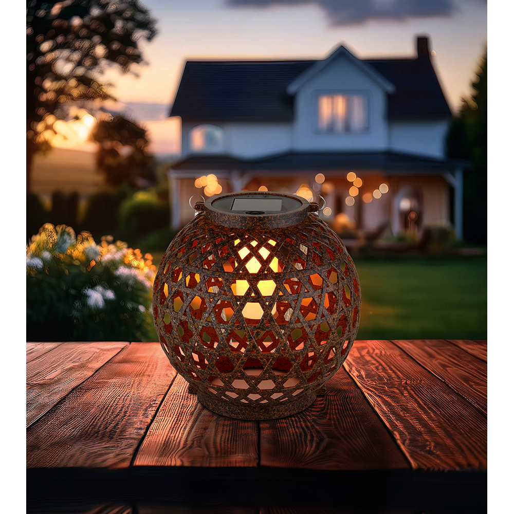 Felinar solar GLOBO, efect flacara, 1800K, plastic, bronz