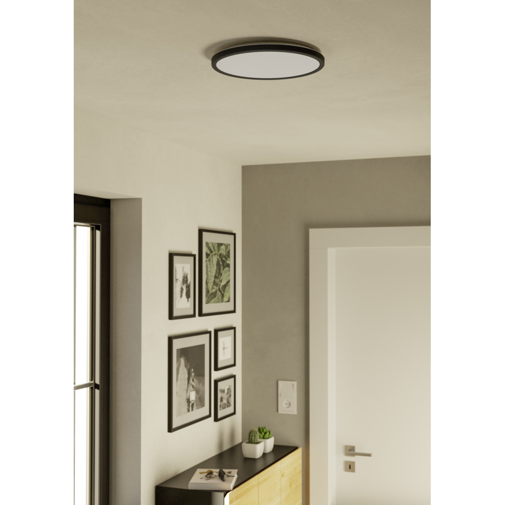 Plafoniera Led EGLO Rovito, 13.9W, 1750lm, lumina variabila, IP44, negru-alb