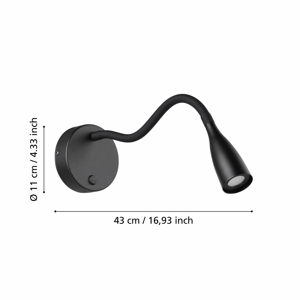 Aplica Led EGLO Olivandino Flex, 3.8W, 320lm, lumina calda, IP20, negru