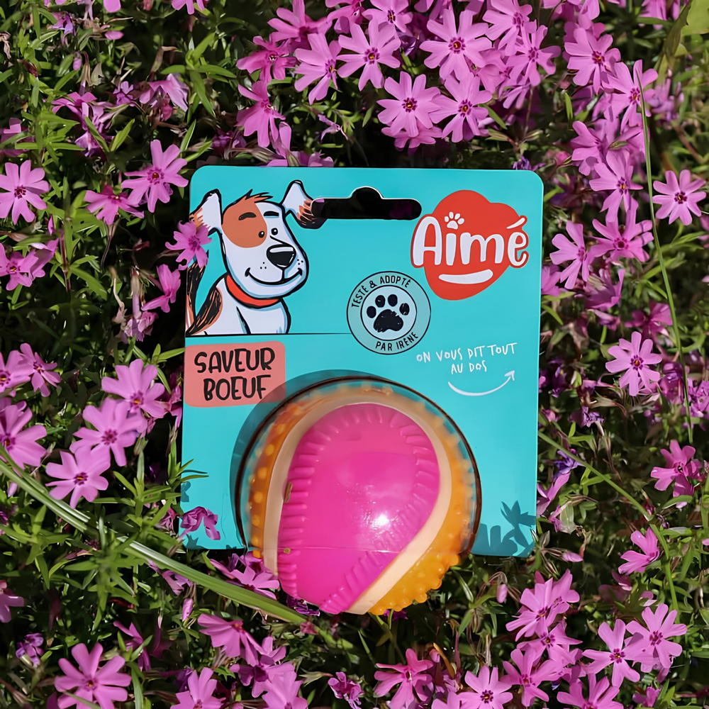 Jucarie pentru caini AGROBIOTHERS Minge Aime 5 Senses, 6 cm, multicolor