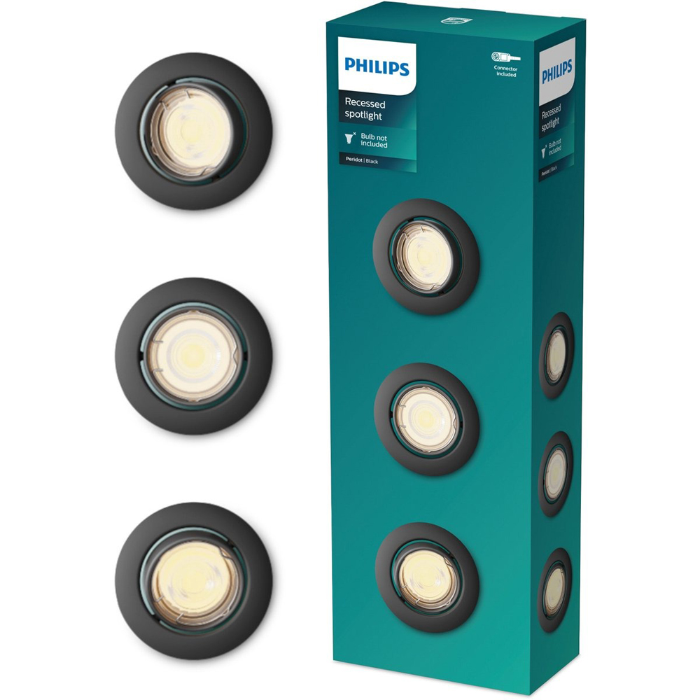 Set spot incastrat PHILIPS Peridot 8720169376083, LED incorporat, 7W, IP20, negru, 3 buc