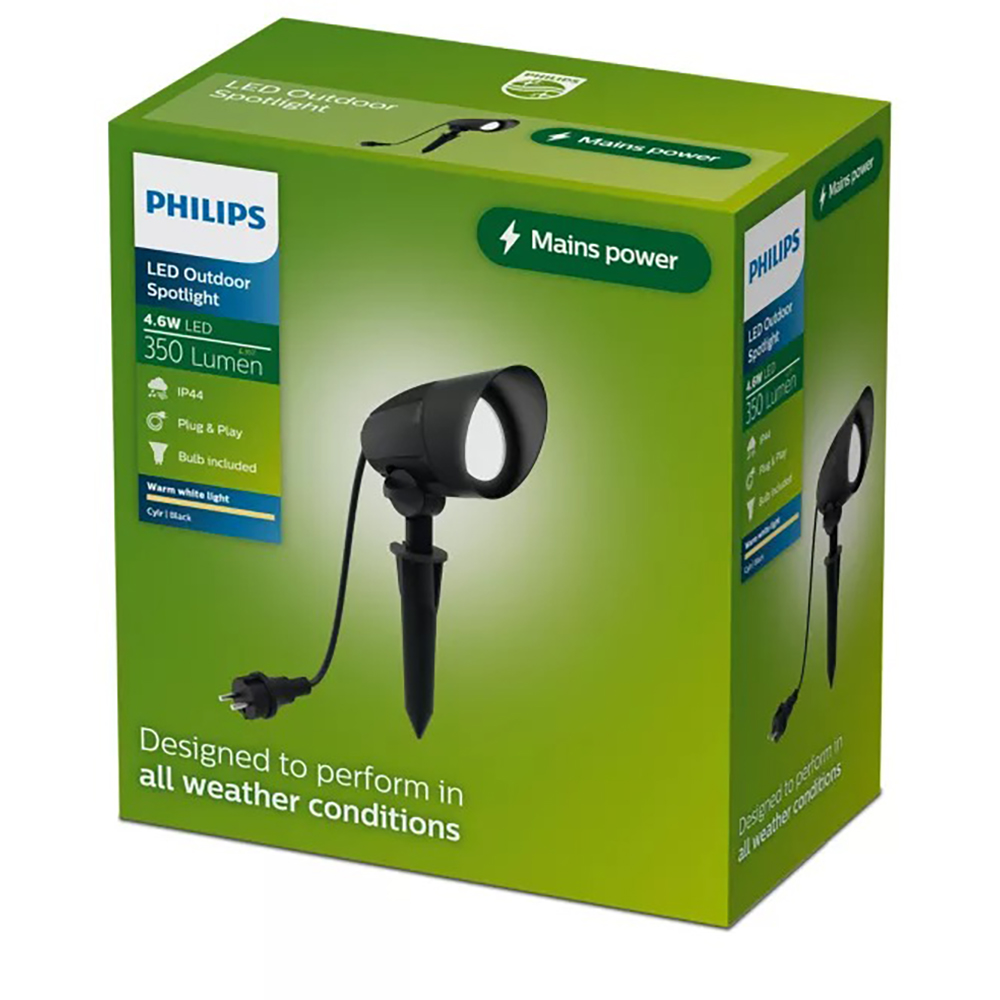 Spot de exterior PHILIPS Cylr Ground, LED, 4.6 W, 350lm, IP44, negru