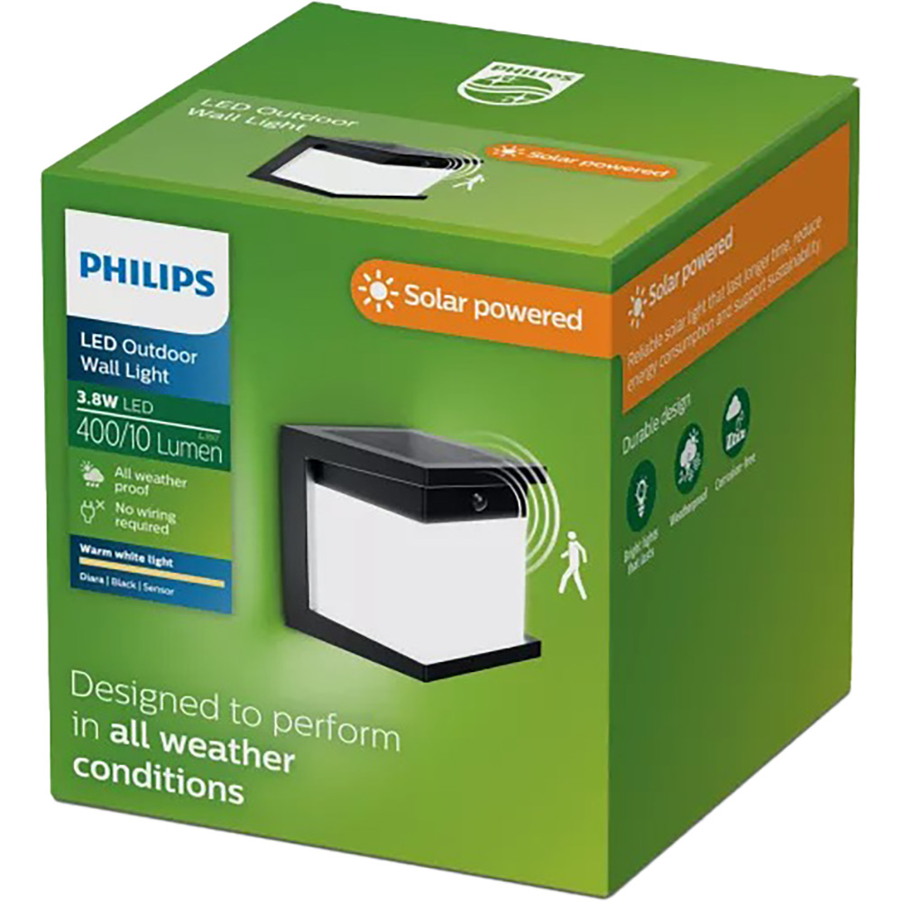 Lampa solara Philips Diara, 3.8W, 400lm, IP44, plastic, negru