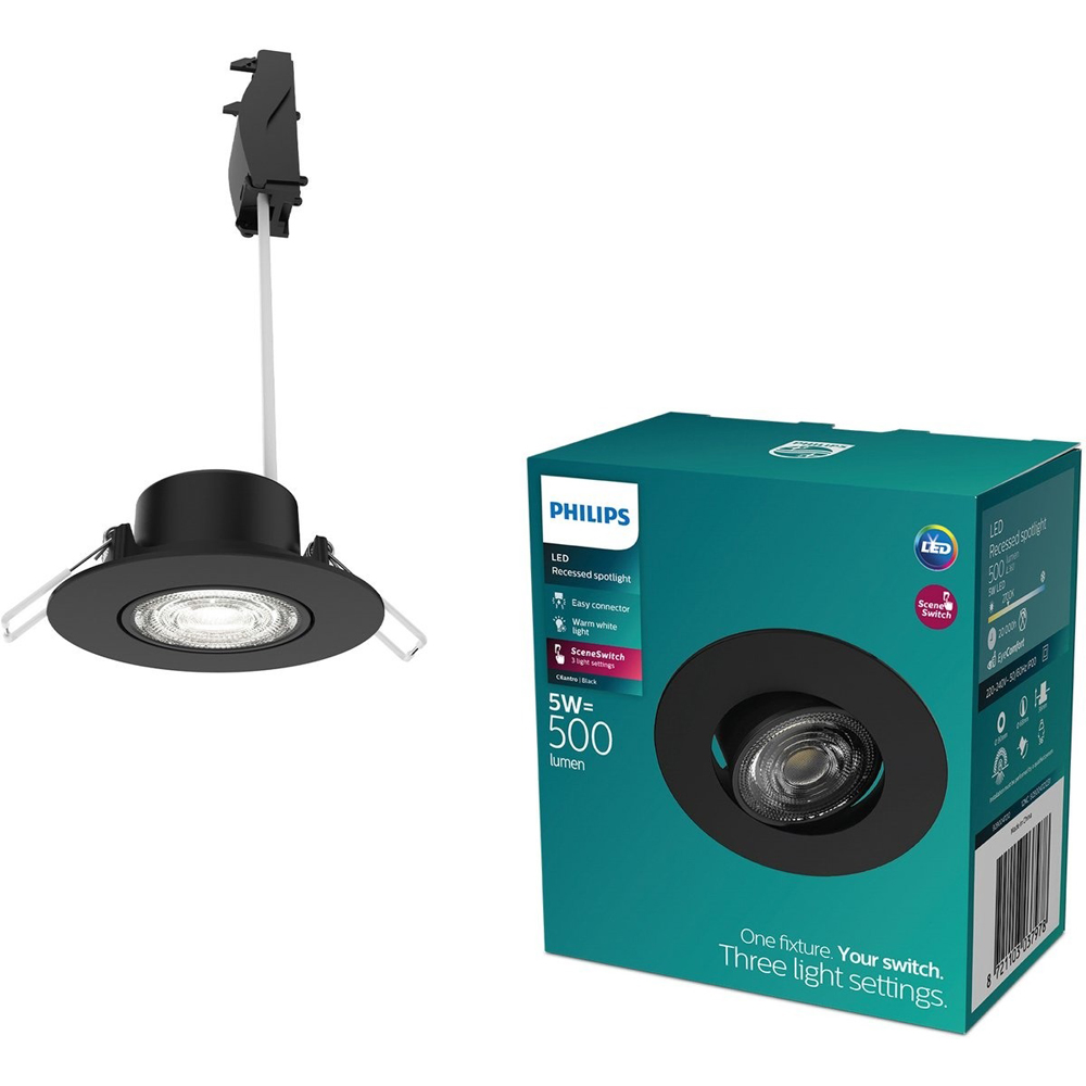 Spot incastrat PHILIPS Cilantro ScenesWitch 8721103037978, 5W, 550lm, 2700k, IP20, negru