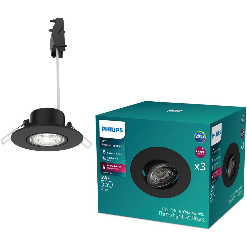 Set spot incastrat PHILIPS Cilantro ScenesWitch 8721103038074, 5W, 550lm, 4000k, IP20, negru, 3 buc