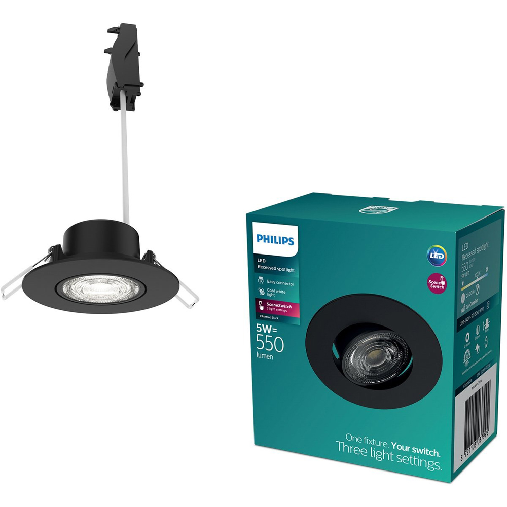 Spot incastrat PHILIPS Cilantro ScenesWitch 8721103037992, 5W, 550lm, 4000k, IP20, negru