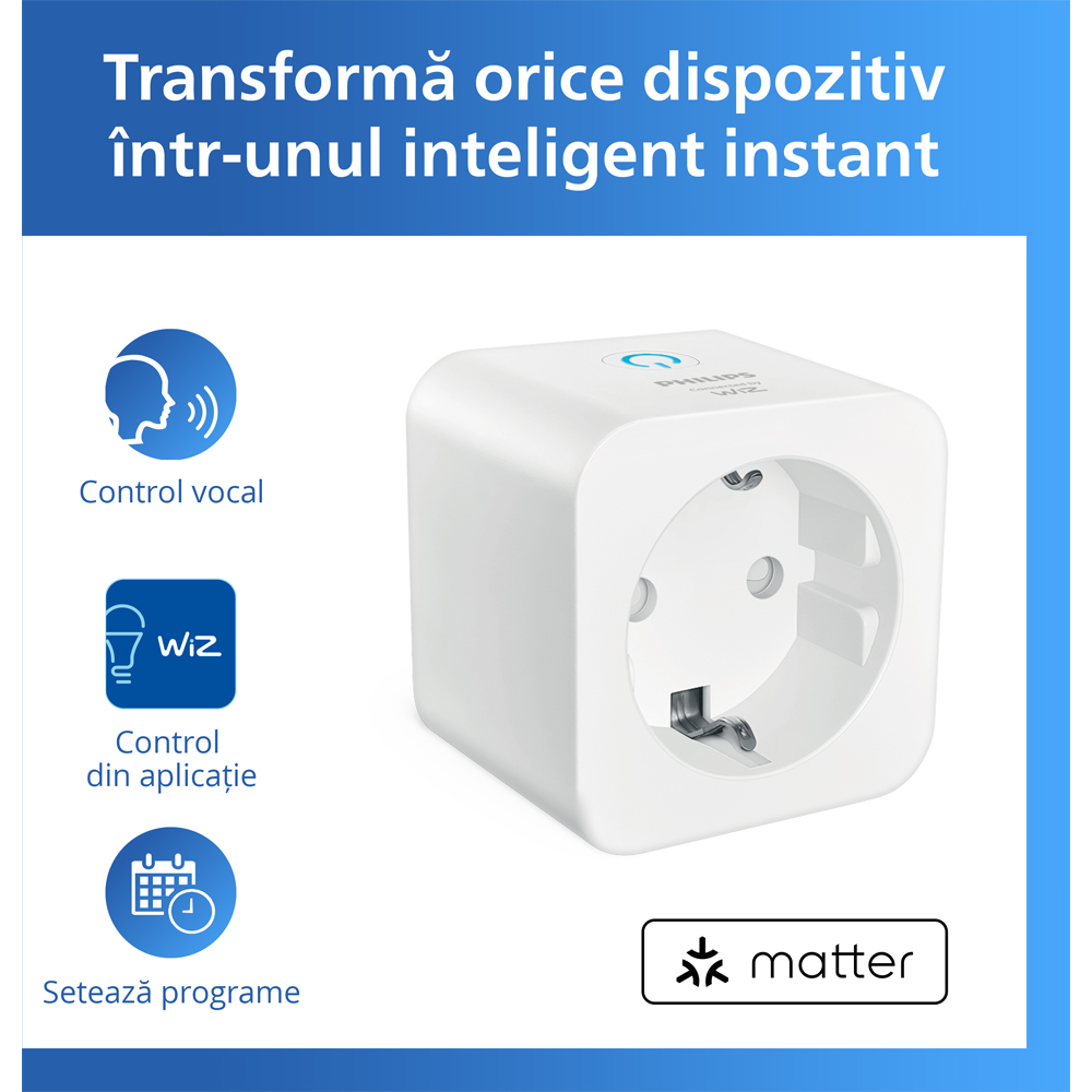 Priza inteligenta PHILIPS 929004751921, Wi-Fi, WiZ, IP20, Power Meter, alb