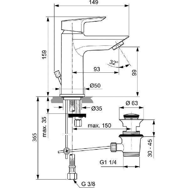Baterie lavoar IDEAL STANDARD Tesi A6555AA, alama sanitara, crom