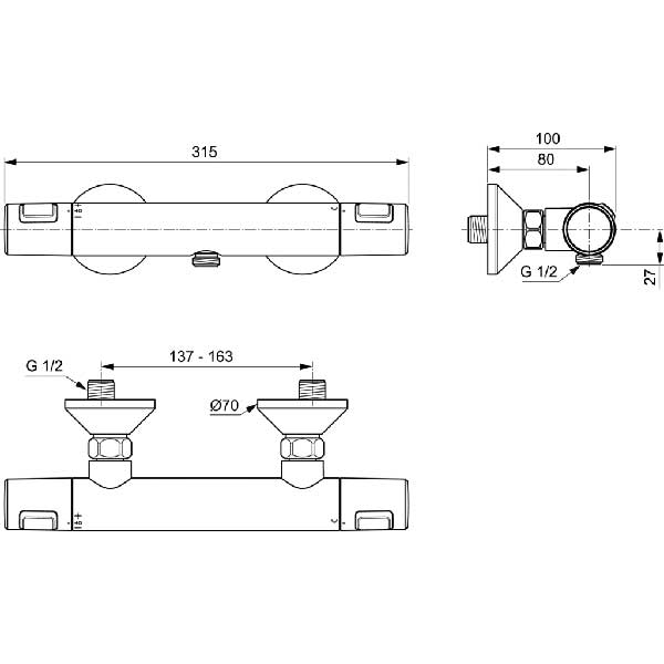 Baterie dus IDEAL STANDARD Ceratherm T25 A7201AA, termostat, alama sanitara, crom