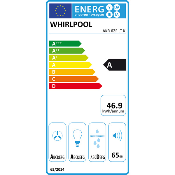 Hota decorativa WHIRLPOOL AKR 62F LT K, 1 motor, 650 m3/h, L 60 cm, negru