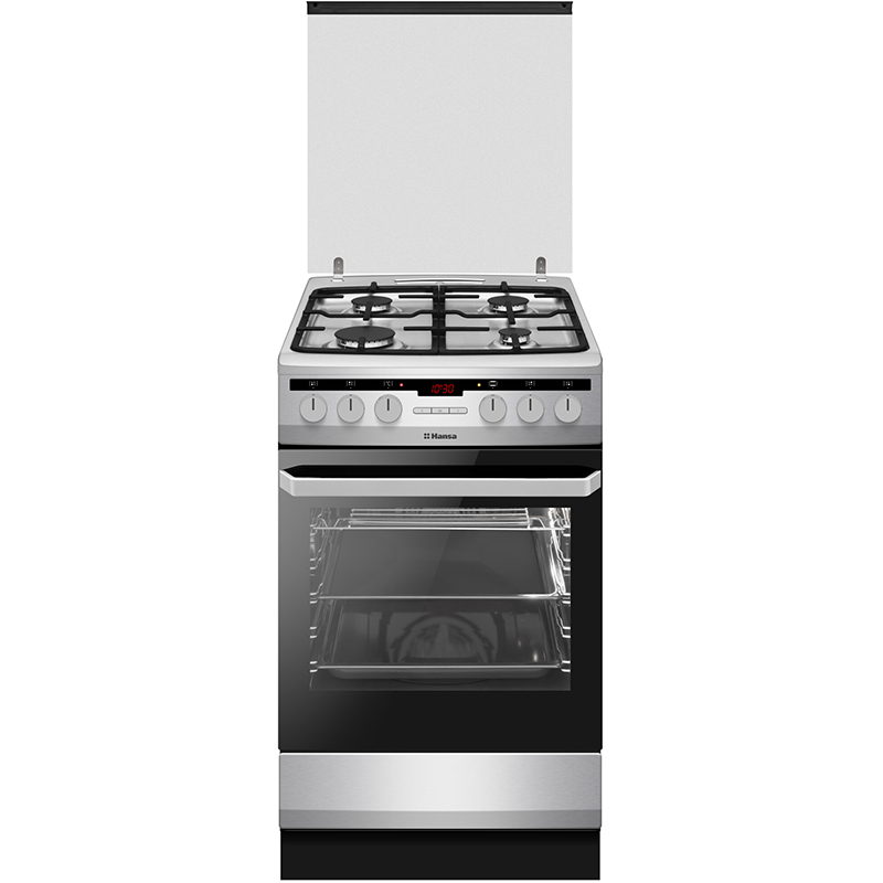 Aragaz HANSA FCMX58292, 4 arzatoare, Gaz + Electric, L 50 cm, Grill, inox