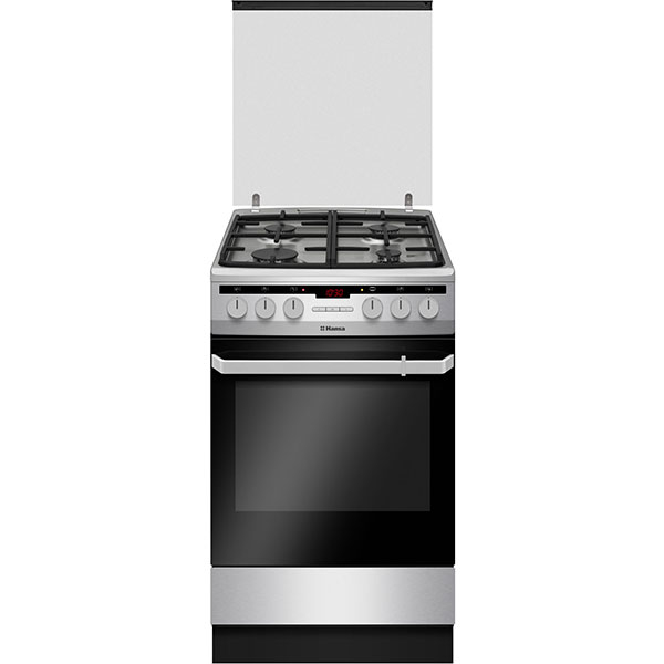 Aragaz HANSA FCMX58292, 4 arzatoare, Gaz + Electric, L 50 cm, Grill, inox