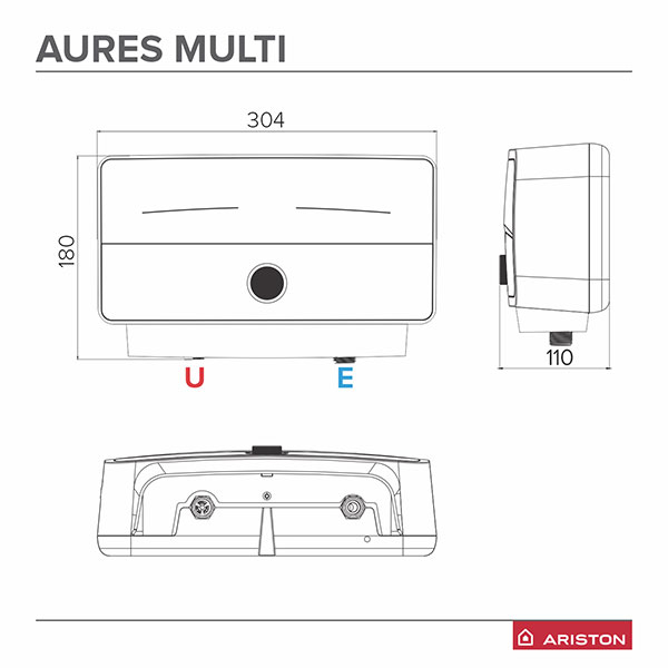 Instant apa calda electric ARISTON Aures Slim Multi, 2.1l/min, 5000W, senzor de debit, supapa de siguranta, alb-negru