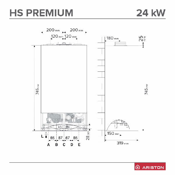 Centrala termica pe gaz in condensare ARISTON HS Premium, 24 kW, kit evacuare inclus