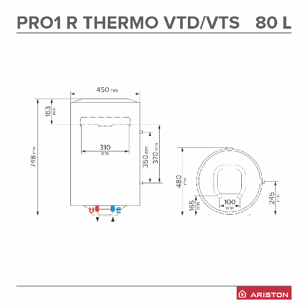 Boiler electric ARISTON Pro 1 R VTD, 80l, 1800W, alb