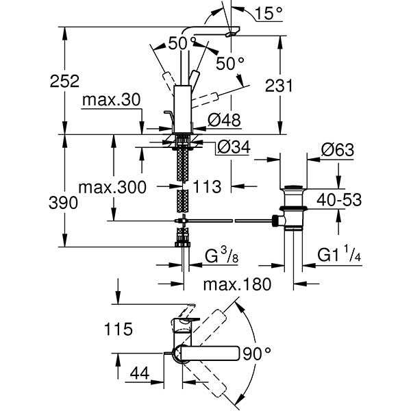 Baterie lavoar GROHE Lineare 23296001, marimea L, metal, crom