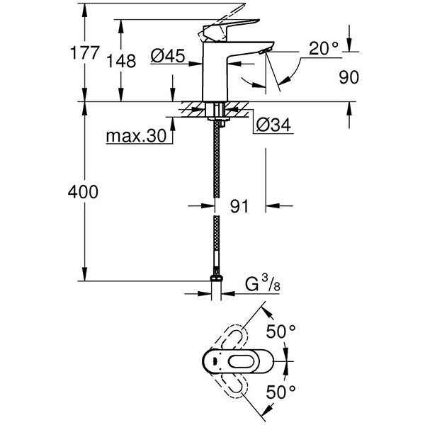 Baterie lavoar GROHE Bauloop 23337000, metal, argintiu