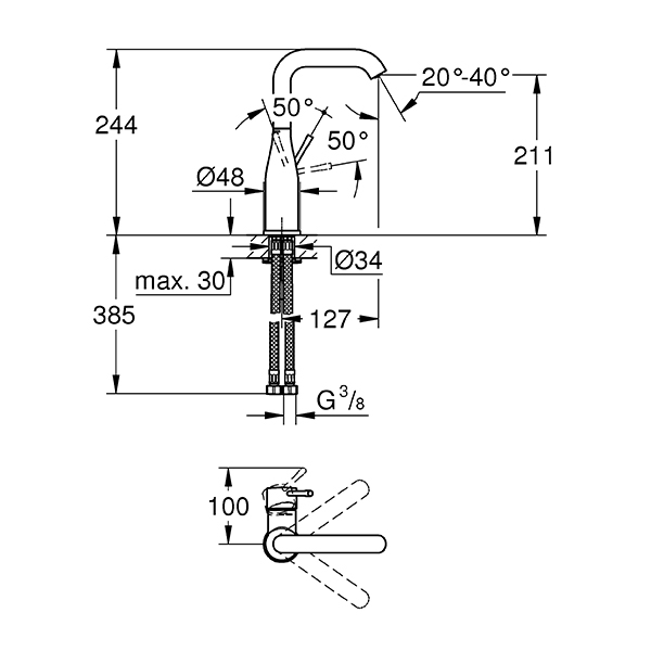 Baterie lavoar GROHE Essence 23541001, marimea L, metal, crom