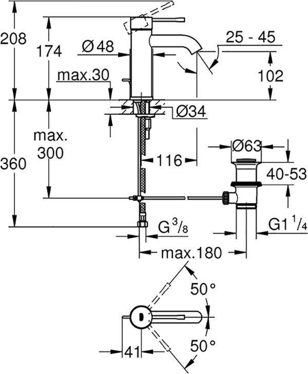 Baterie lavoar GROHE Essence 23589AL1, marimea S, metal, antracit