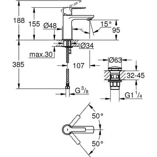 Baterie lavoar GROHE Lineare 23791001, marimea XS, metal, crom