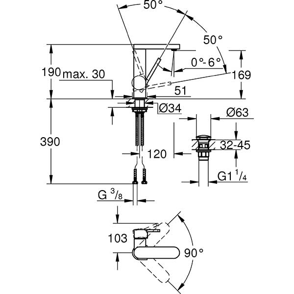 Baterie lavoar GROHE Plus 23872003, marimea M, metal, crom