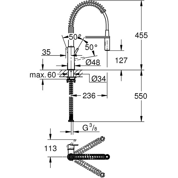 Baterie bucatarie GROHE Get 30361000, dus extractibil, metal, argintiu