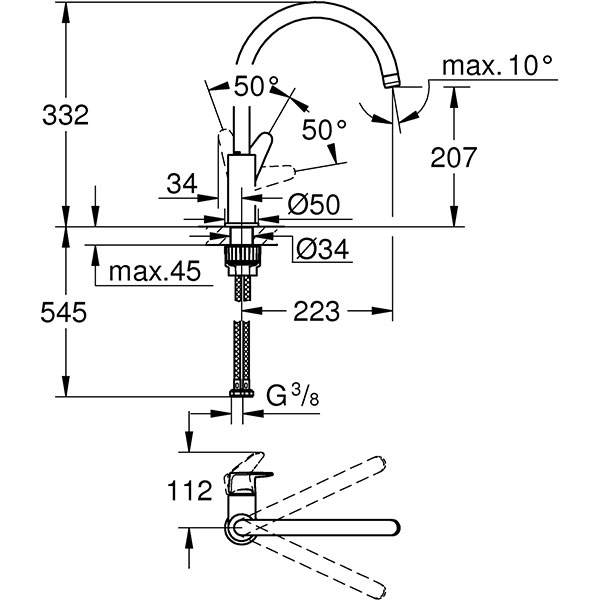 Baterie bucatarie GROHE New Start Curve 31554001, metal, argintiu
