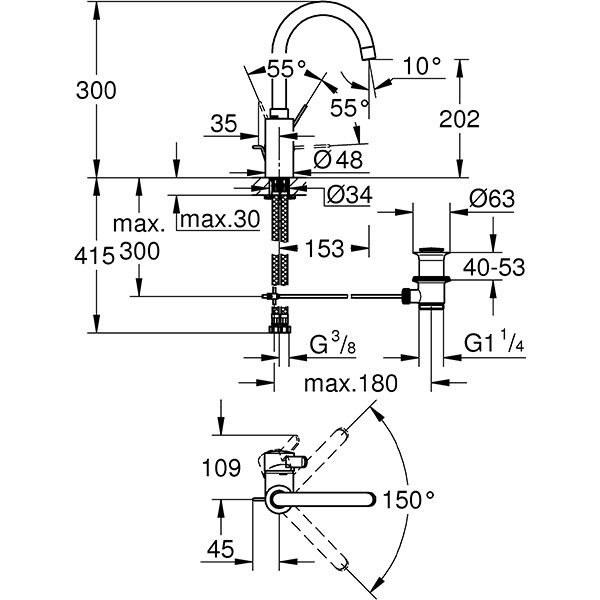 Baterie lavoar GROHE Eurosmart 32830001, marimea L, metal, argintiu