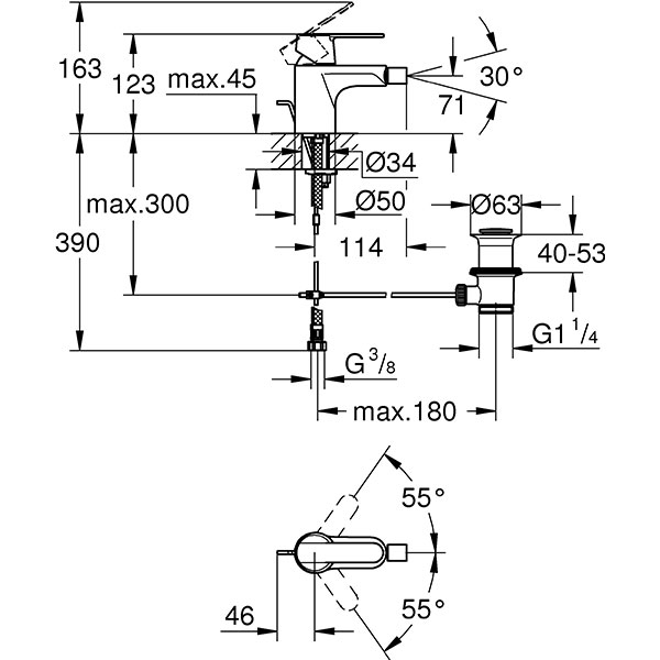 Baterie bideu GROHE Get 32885000, marimea S, metal, argintiu