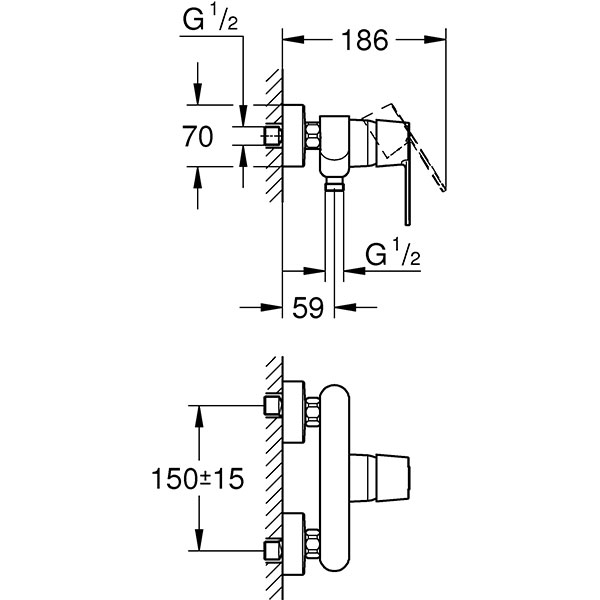 Baterie dus GROHE Get 32888000, metal, argintiu
