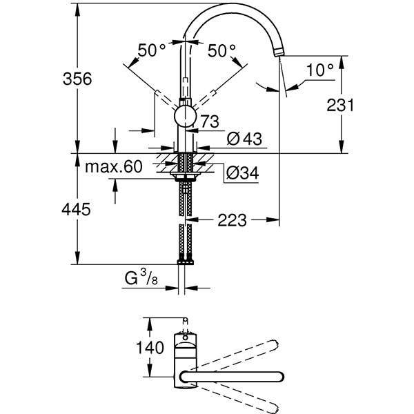 Baterie bucatarie GROHE Minta 32917KS0, metal, negru