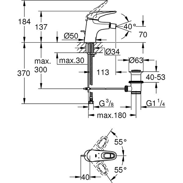 Baterie bideu GROHE EuroStyle 33565003, marimea S, metal, crom