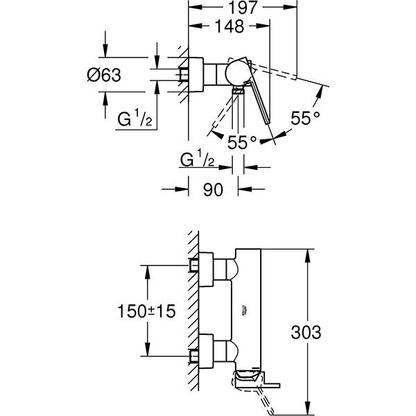Baterie dus GROHE PLUS 33577003, metal, crom