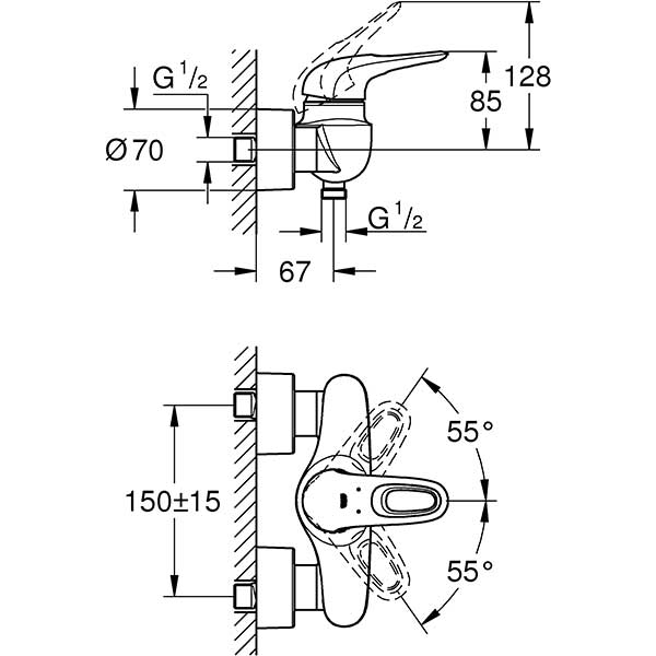 Baterie dus GROHE EuroStyle 33590003, metal, crom
