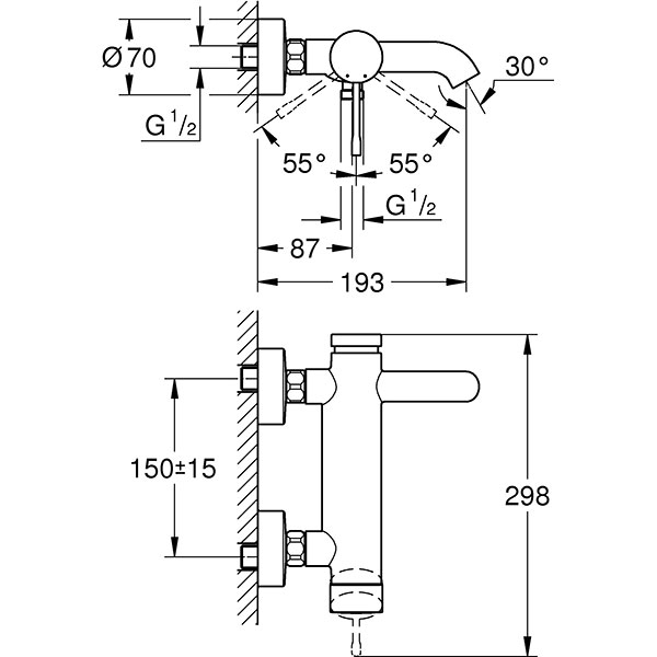 Baterie cada-dus GROHE Essence 33624AL1, metal, antracit