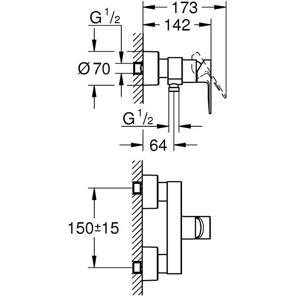 Baterie dus GROHE Lineare 33865001, metal, crom