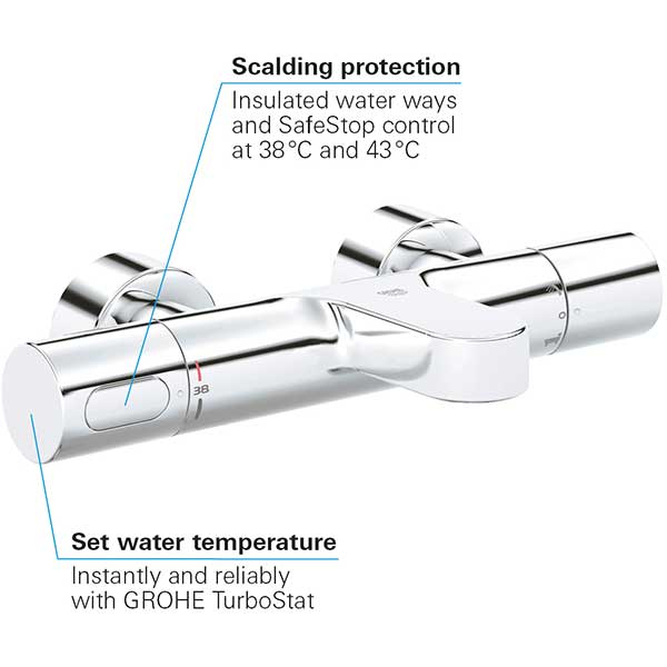 Baterie cada-dus GROHE Grohtherm 3000 34276000, termostat, metal, crom