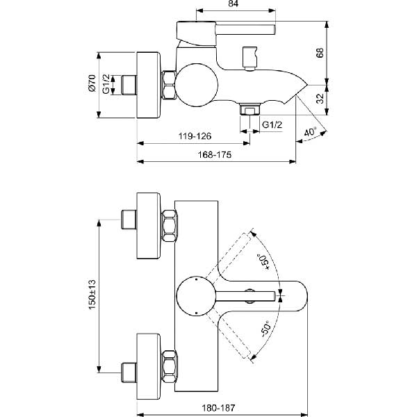 Baterie cada-dus IDEAL STANDARD Ceraline BC199AA, alama sanitara, crom