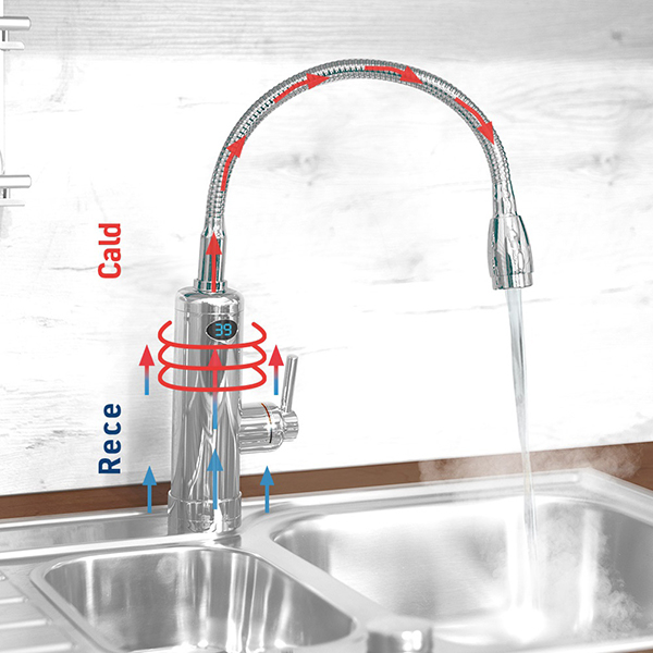 Robinet electric instant apa calda MEDIASHOP Aquadon SmartHeater Flex-Head, 4l/min, 3000W, argintiu