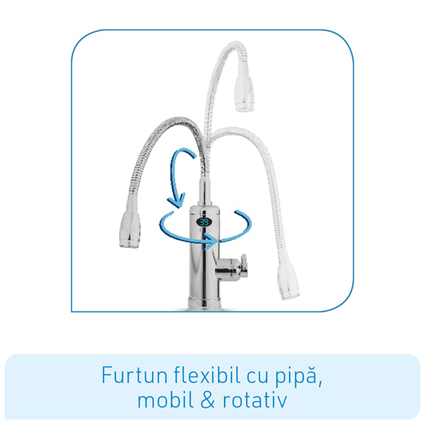 Robinet electric instant apa calda MEDIASHOP Aquadon SmartHeater Flex-Head, 4l/min, 3000W, argintiu