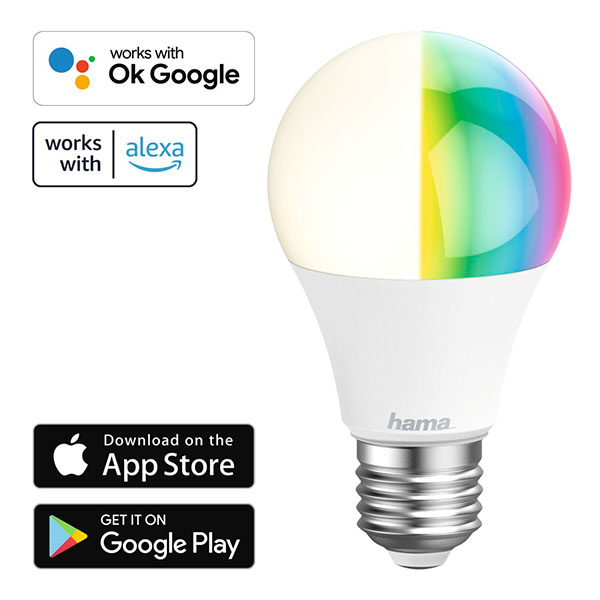 Bec LED Smart HAMA 176581, E27, 10W, 80,6lm, Dimabil, Wi-Fi, lumina variabila, compatibil Alexa, Google Assistant